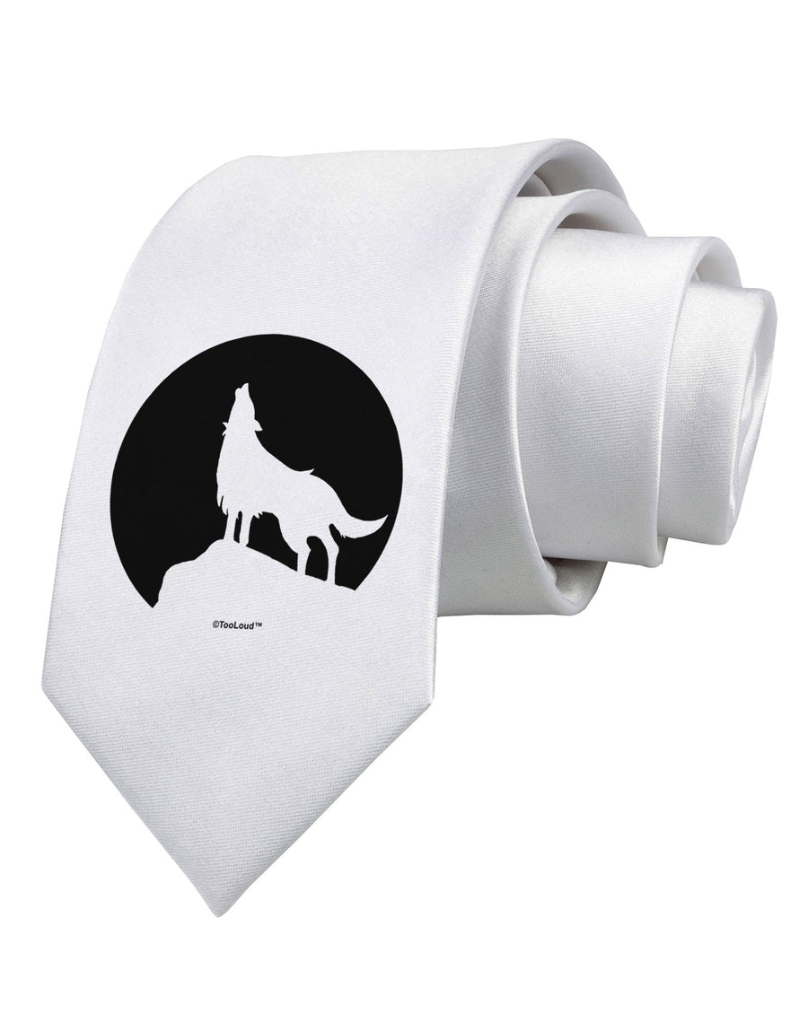 Wolf Howling at the Moon - Design #1 Printed White Necktie by TooLoud