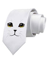 Yellow Amber-Eyed Cute Cat Face Printed White Necktie