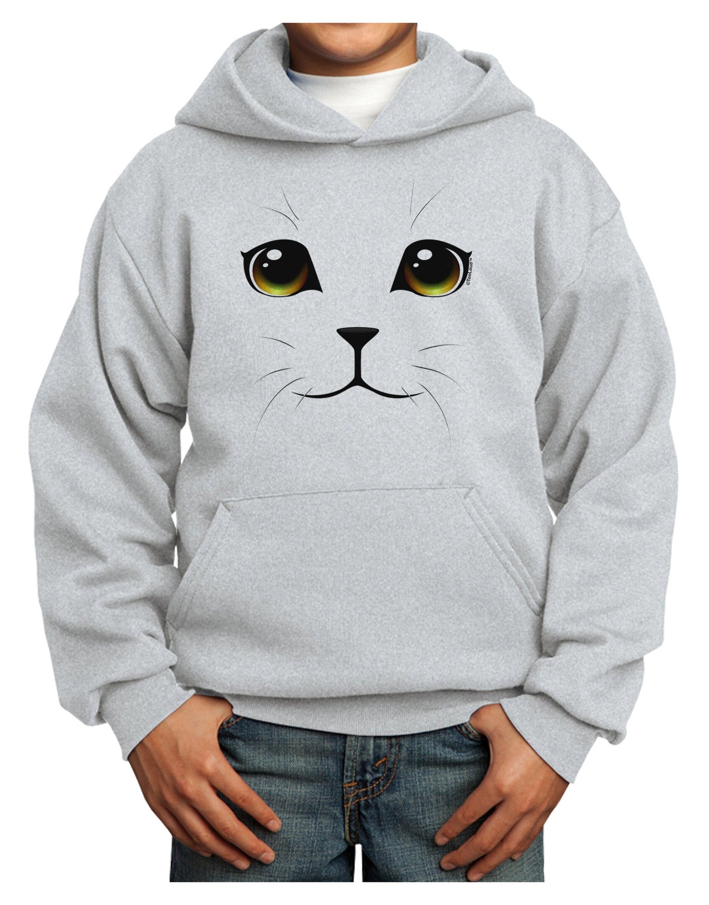 Yellow Amber-Eyed Cute Cat Face Youth Hoodie Pullover Sweatshirt-Youth Hoodie-TooLoud-Ash-XS-Davson Sales