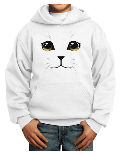 Yellow Amber-Eyed Cute Cat Face Youth Hoodie Pullover Sweatshirt-Youth Hoodie-TooLoud-White-XS-Davson Sales