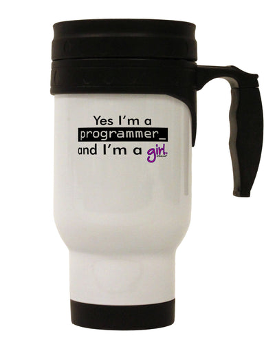 Yes I am a Programmer Girl Stainless Steel 14oz Travel Mug-Travel Mugs-TooLoud-White-Davson Sales