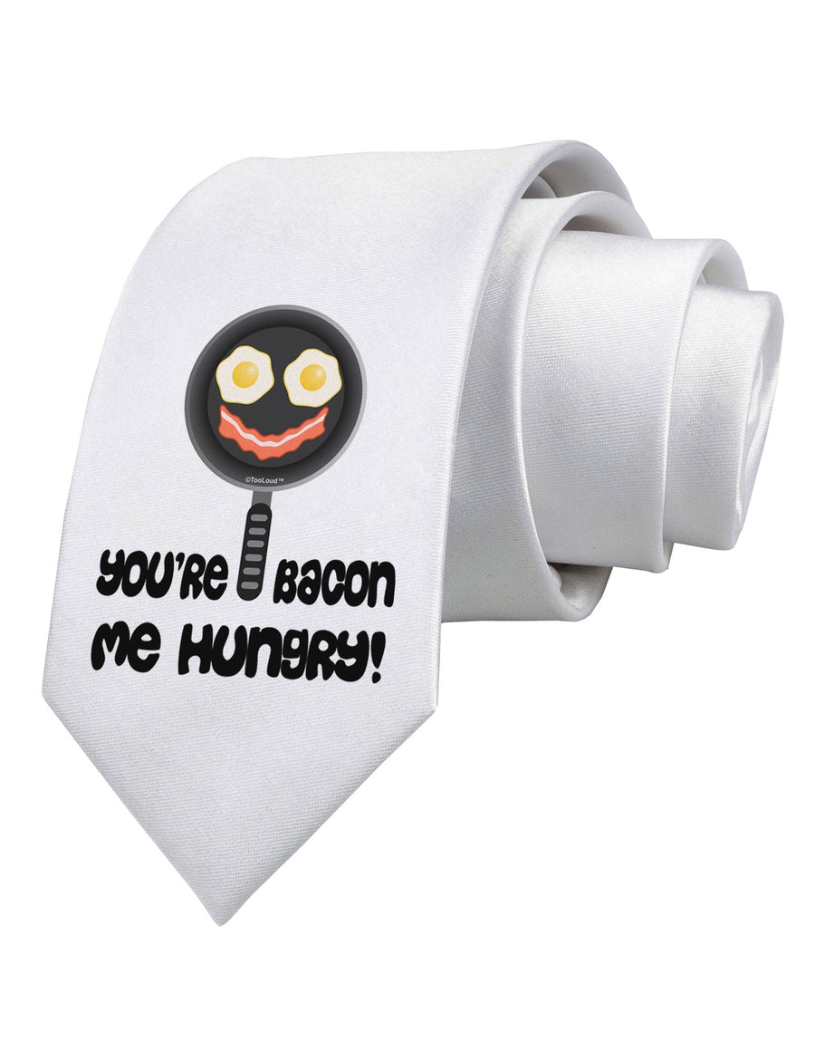 You're Bacon Me Hungry Printed White Necktie by TooLoud