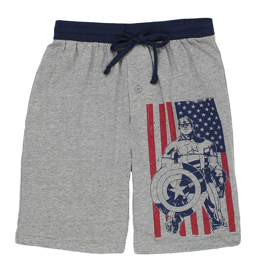 Marvel Comics Captain America Mens Lounge Shorts-Lounge Shorts-Marvel-Grey-Small-Davson Sales