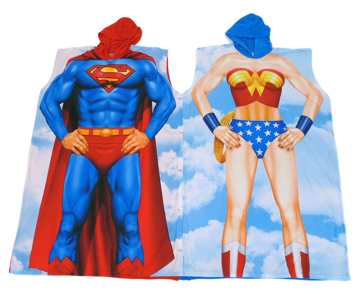 Superman & Wonder Woman Poncho Costume/Lounge wear Set-bathrobe-DC Comics-One-Size-Davson Sales