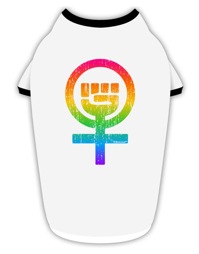 Rainbow Distressed Feminism Symbol Stylish Cotton Dog Shirt-Dog Shirt-TooLoud-White-with-Black-Small-Davson Sales