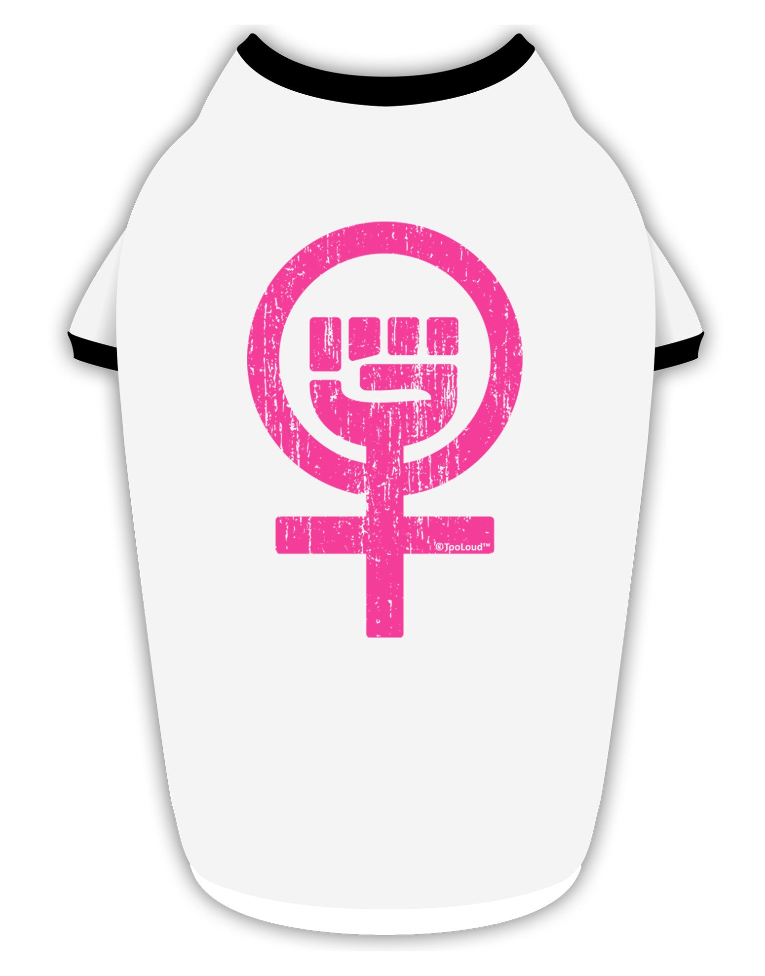 Pink Distressed Feminism Symbol Stylish Cotton Dog Shirt-Dog Shirt-TooLoud-White-with-Black-Small-Davson Sales