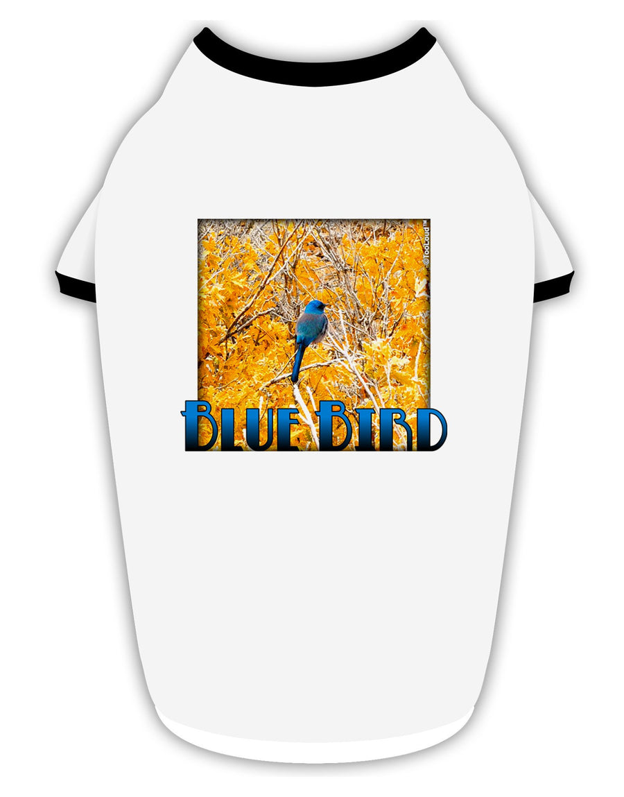 Blue Bird In Yellow Text Stylish Cotton Dog Shirt-Dog Shirt-TooLoud-White-with-Black-Small-Davson Sales