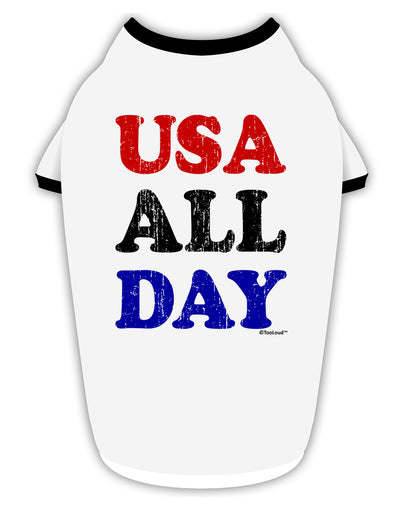 USA All Day - Distressed Patriotic Design Stylish Cotton Dog Shirt by TooLoud-Dog Shirt-TooLoud-White-with-Black-Small-Davson Sales