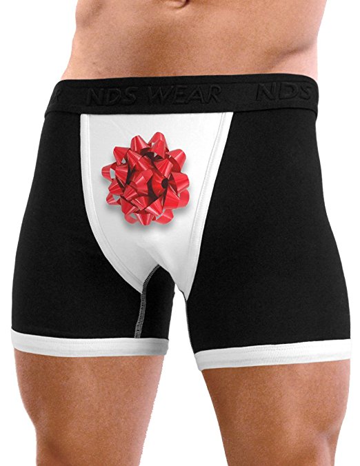 Red Present Bow - Mens Sexy Boxer Brief Funny Underwear-Boxer Briefs-NDS Wear-Black with White-Small-Davson Sales