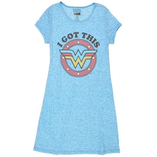 Wonder Woman Juniors Nightshirt Pajamas (Teen/Adult)-Night Shirt-DC Comics-Blue-Small-Davson Sales