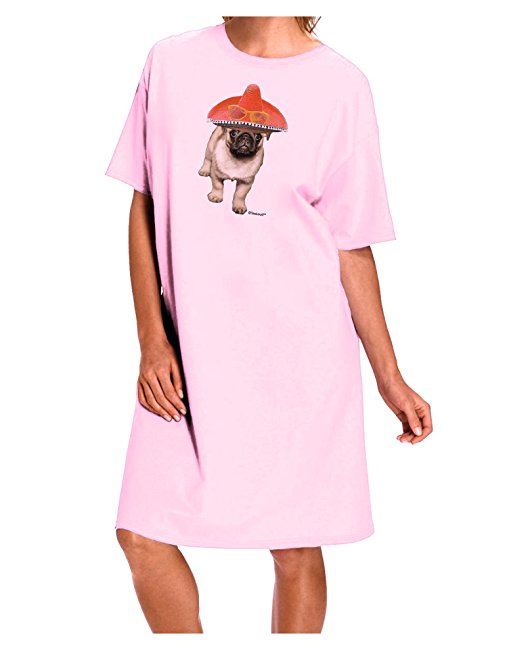 Stylish and Playful Pug Dog with Sombrero Adult Night Shirt Dress by TooLoud-Night Shirt-TooLoud-Pink-One-Size-Davson Sales