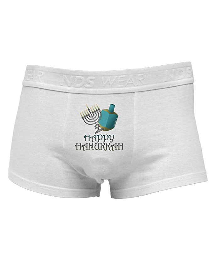 Blue & Silver Happy Hanukkah Mens Cotton Trunk Underwear-Men's Trunk Underwear-NDS Wear-White-Small-Davson Sales