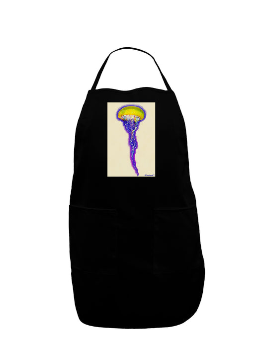 Jellyfish Outlined in Purple Watercolor Dark Adult Apron-Bib Apron-TooLoud-Black-One-Size-Davson Sales