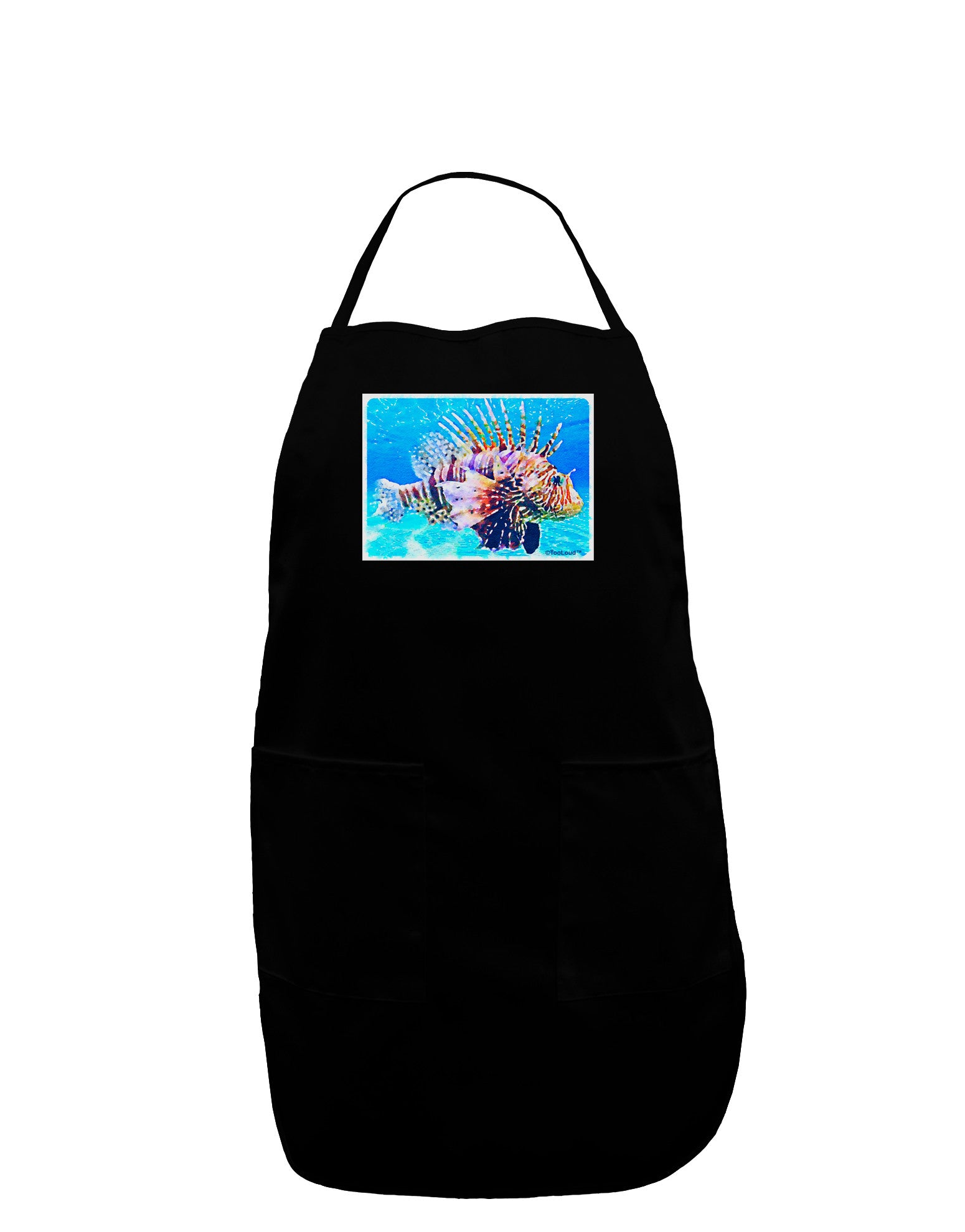 Lionfish in Watercolor Dark Adult Apron by-Bib Apron-TooLoud-Black-One-Size-Davson Sales