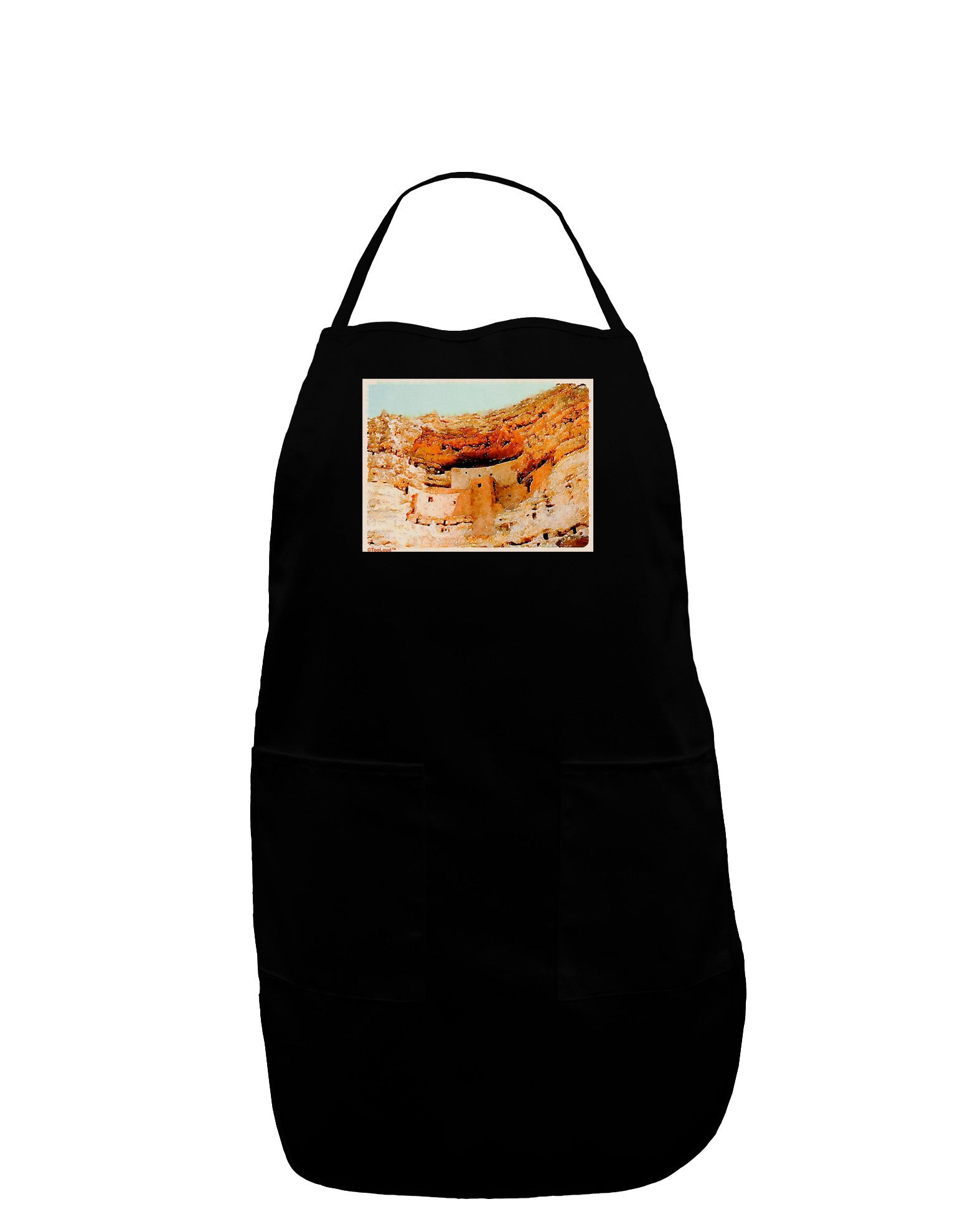 Montezuma Castle Watercolor Dark Adult Apron-Bib Apron-TooLoud-Black-One-Size-Davson Sales