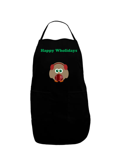 Happy Wholidays Winter Owl With Earmuffs Dark Adult Apron-Bib Apron-TooLoud-Black-One-Size-Davson Sales