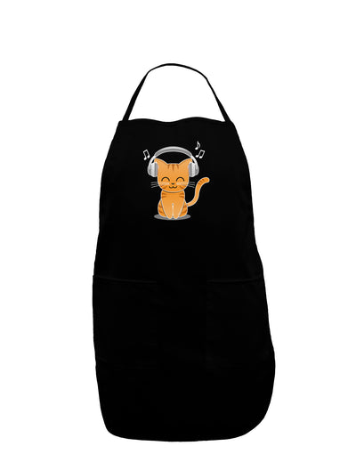 Cute Kitty With Headphones Dark Adult Apron-Bib Apron-TooLoud-Black-One-Size-Davson Sales