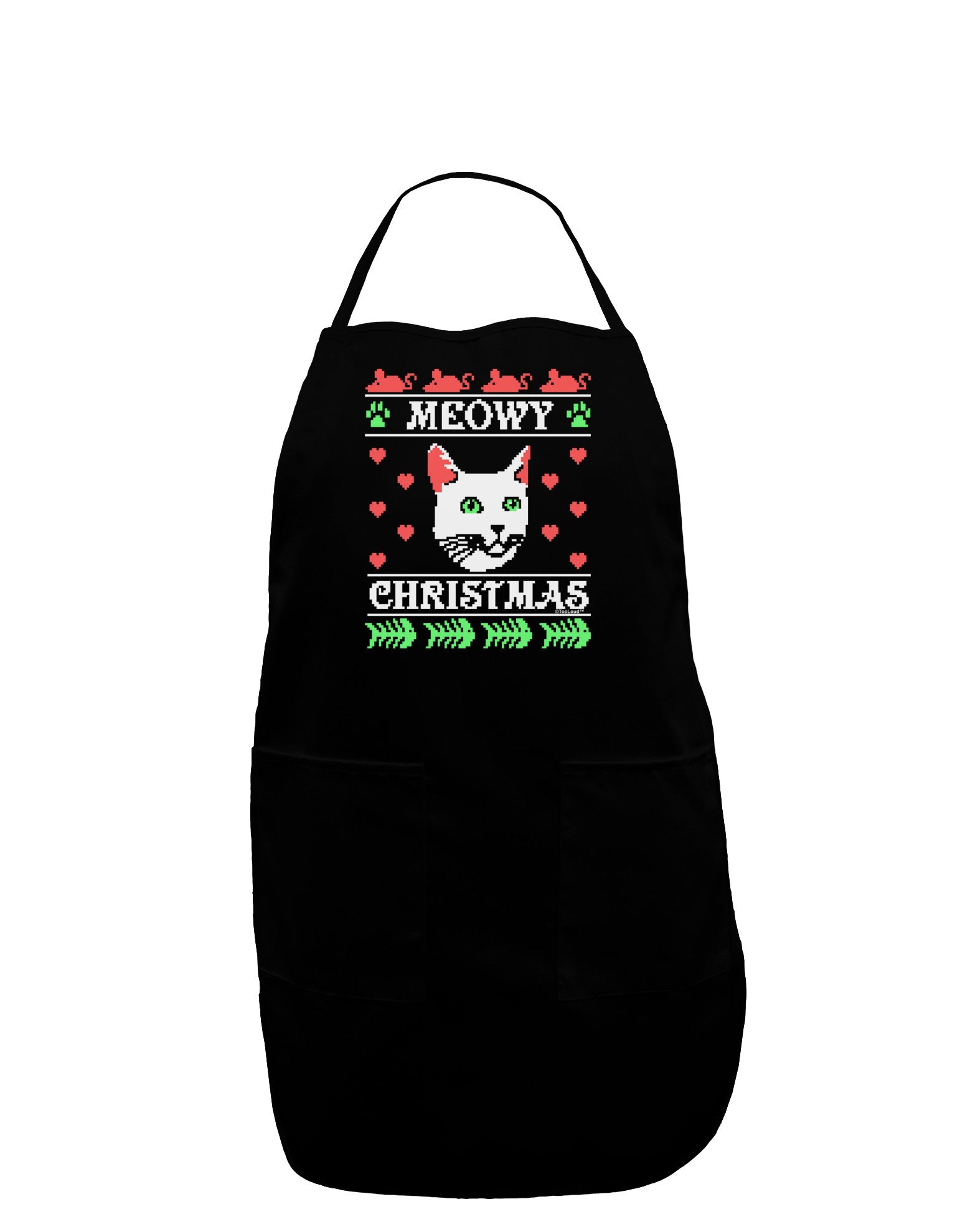 Meowy Christmas Cat Knit Look Dark Adult Apron by-Bib Apron-TooLoud-Black-One-Size-Davson Sales