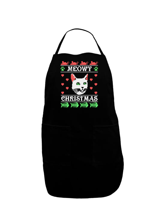 Meowy Christmas Cat Knit Look Dark Adult Apron by-Bib Apron-TooLoud-Black-One-Size-Davson Sales
