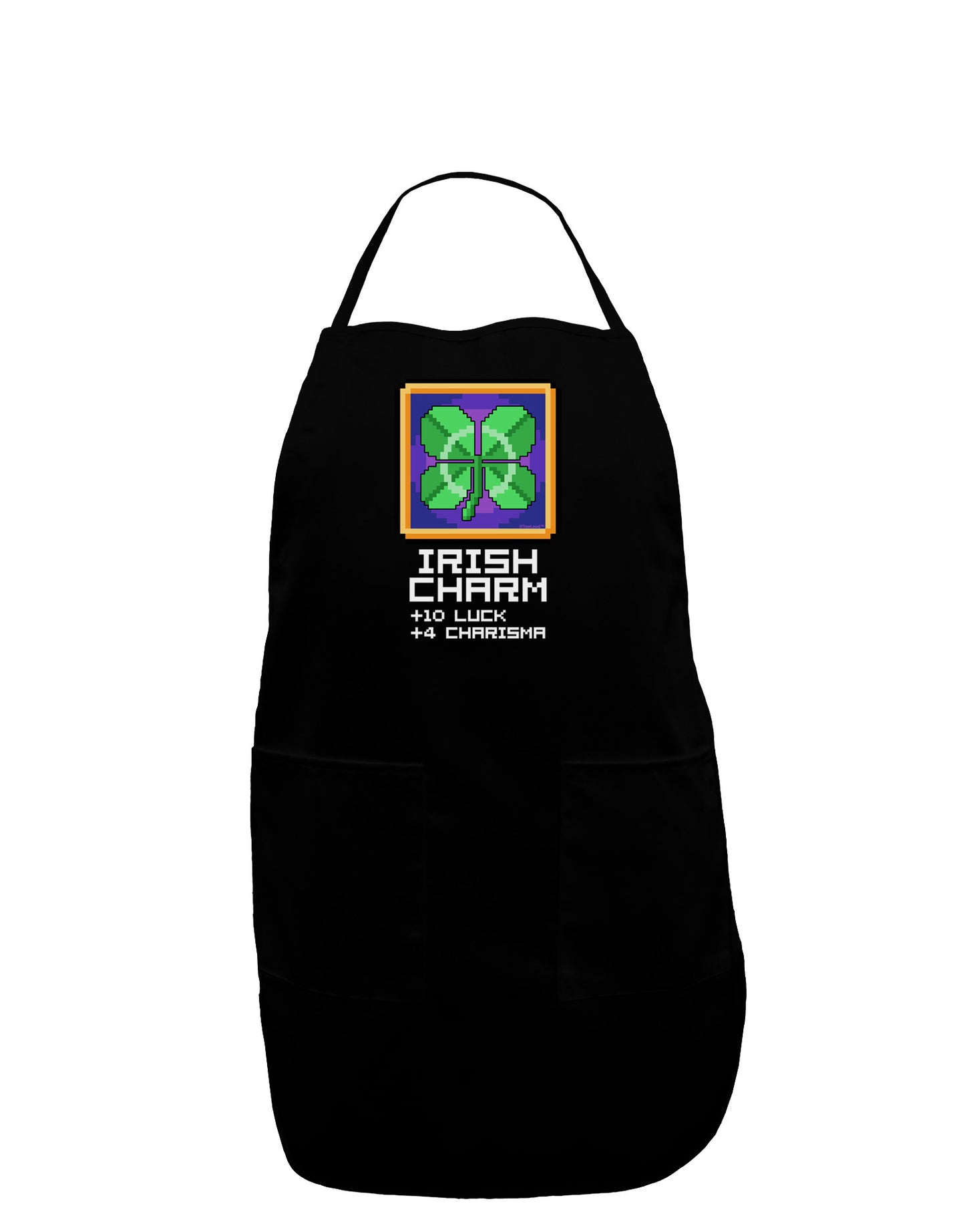 Pixel Irish Charm Item Dark Adult Apron-Bib Apron-TooLoud-Black-One-Size-Davson Sales