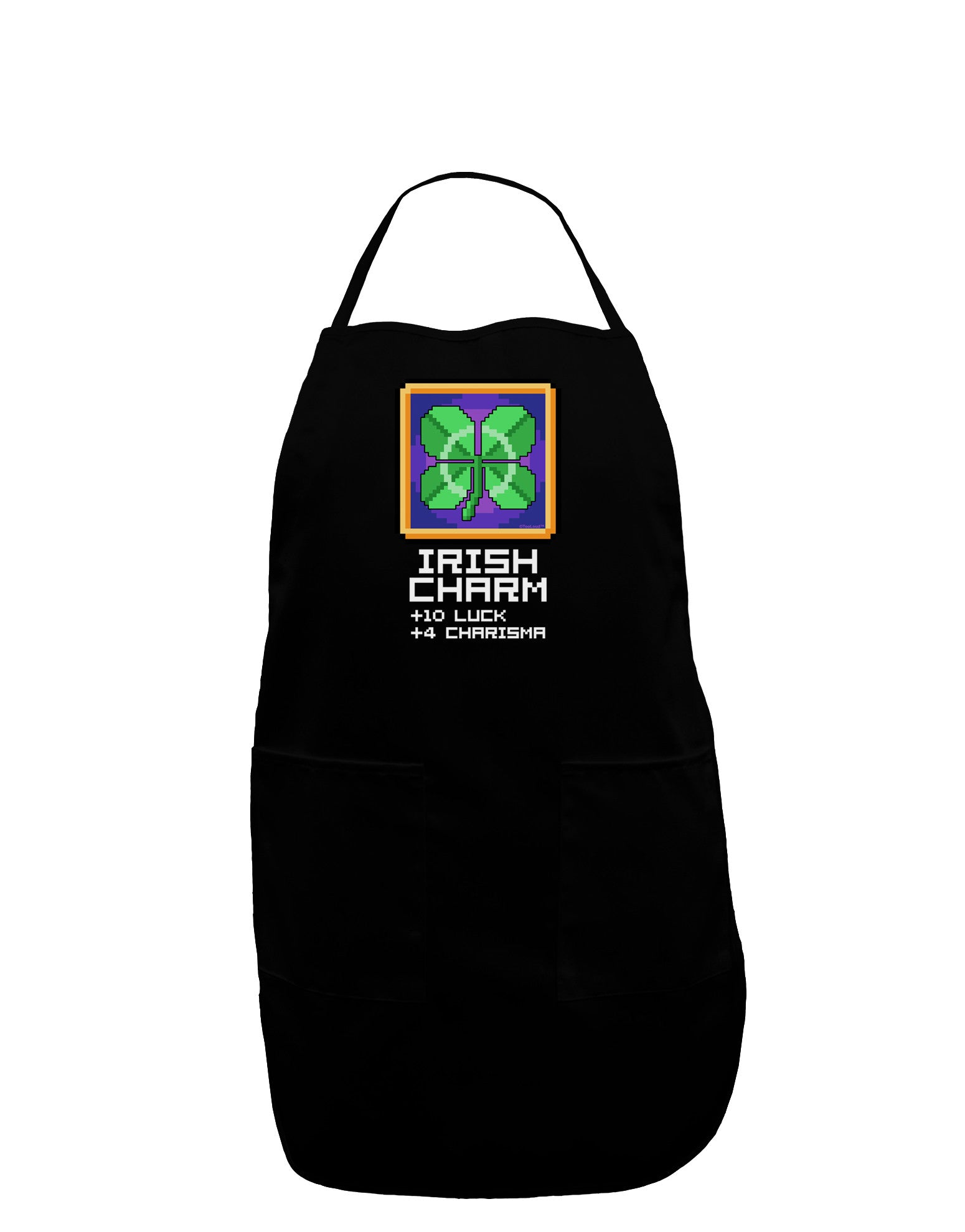 Pixel Irish Charm Item Dark Adult Apron-Bib Apron-TooLoud-Black-One-Size-Davson Sales