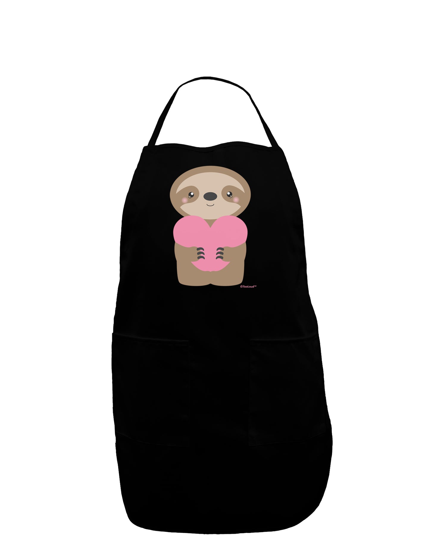 Cute Valentine Sloth Holding Heart Dark Adult Apron by TooLoud-Bib Apron-TooLoud-Black-One-Size-Davson Sales