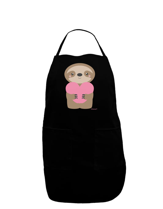 Cute Valentine Sloth Holding Heart Dark Adult Apron by TooLoud-Bib Apron-TooLoud-Black-One-Size-Davson Sales