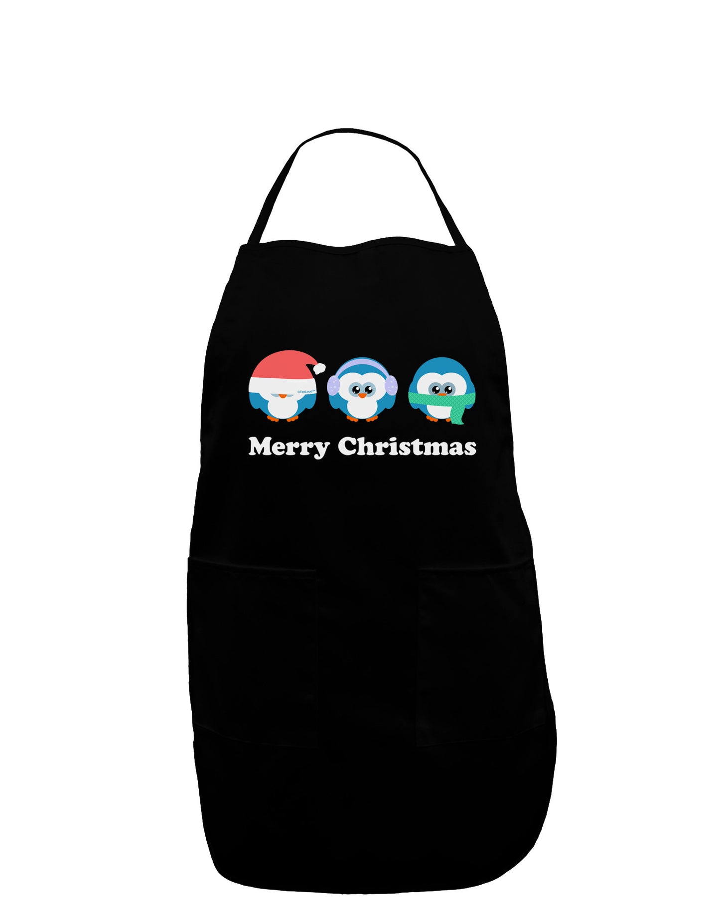 Merry Christmas Penguins See Hear Speak No Evil Dark Adult Apron-Bib Apron-TooLoud-Black-One-Size-Davson Sales