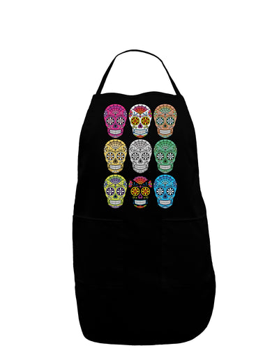 Dia de los Muertos Calaveras Sugar Skulls Dark Adult Apron-Bib Apron-TooLoud-Black-One-Size-Davson Sales