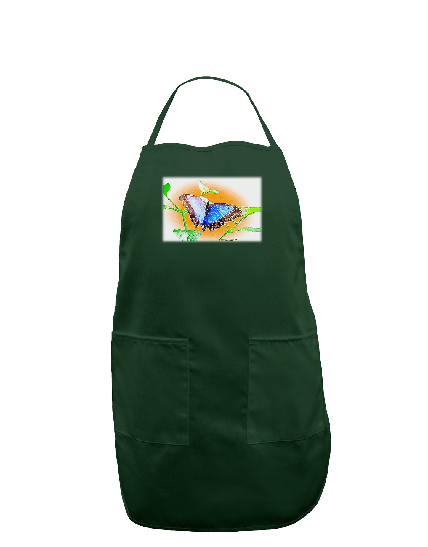 Blue Watercolor Butterfly Dark Adult Apron-Bib Apron-TooLoud-Hunter-One-Size-Davson Sales