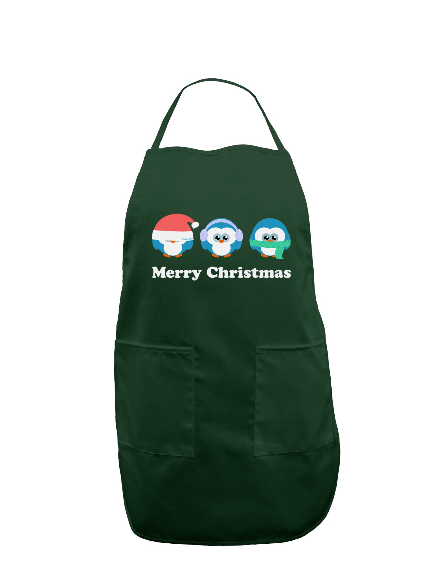 Merry Christmas Penguins See Hear Speak No Evil Dark Adult Apron-Bib Apron-TooLoud-Hunter-One-Size-Davson Sales