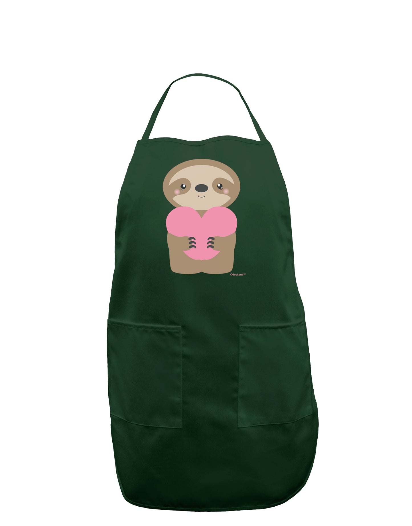 Cute Valentine Sloth Holding Heart Dark Adult Apron by TooLoud-Bib Apron-TooLoud-Hunter-One-Size-Davson Sales