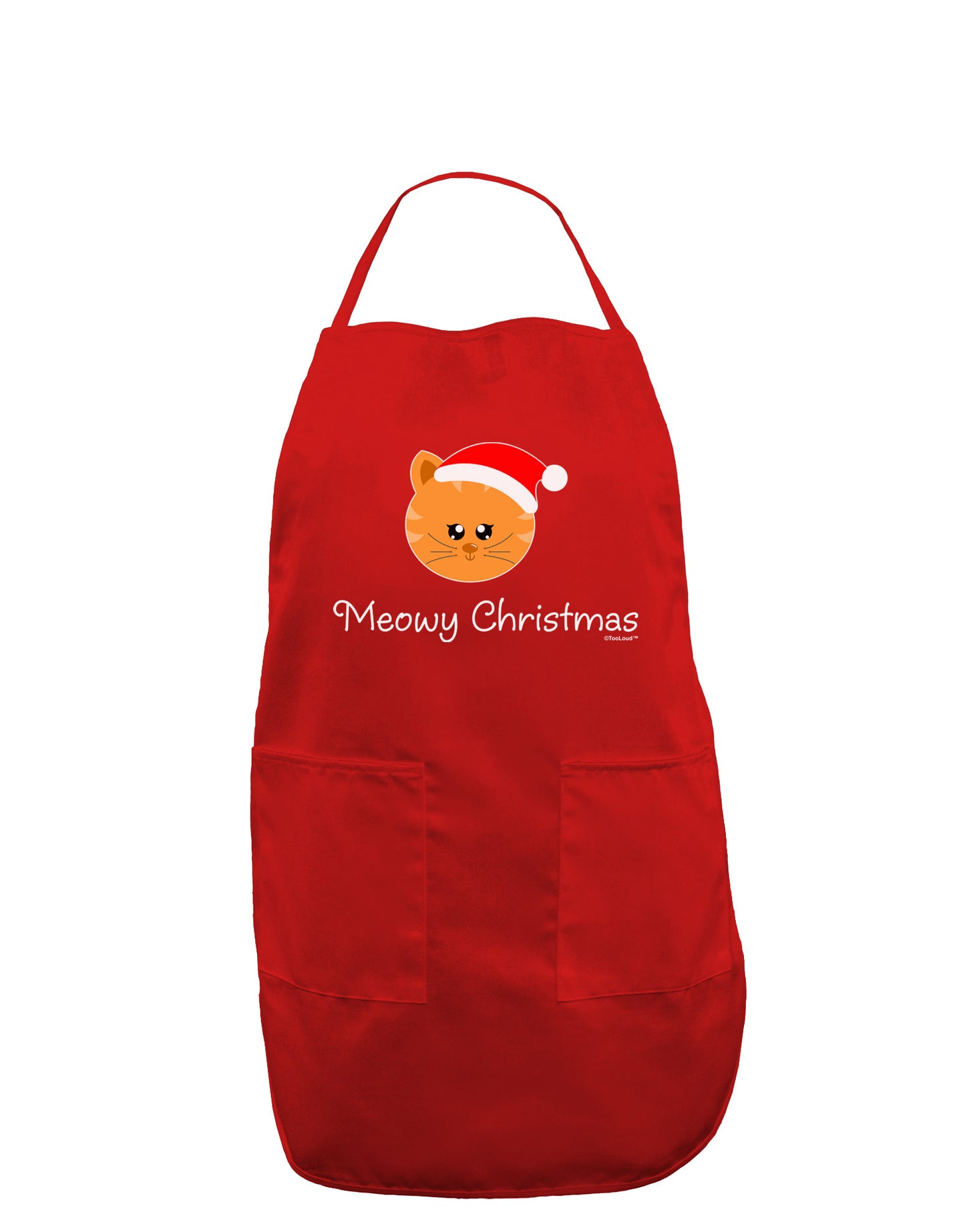 Meowy Christmas Cute Cat Santa Hat Dark Adult Apron-Bib Apron-TooLoud-Red-One-Size-Davson Sales