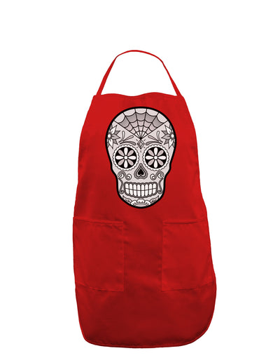 Version 10 Grayscale Day of the Dead Calavera Dark Adult Apron-Bib Apron-TooLoud-Red-One-Size-Davson Sales