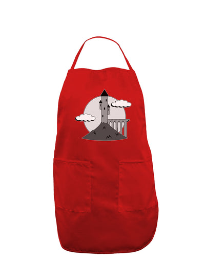 Moonlit Wizard Tower - Grayscale Dark Adult Apron-Bib Apron-TooLoud-Red-One-Size-Davson Sales