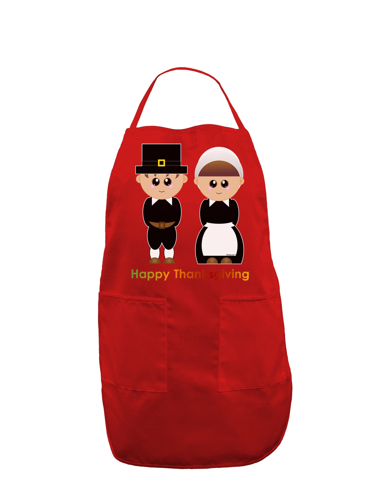 Cute Pilgrim Couple Happy Thanksgiving Dark Adult Apron-Bib Apron-TooLoud-Red-One-Size-Davson Sales