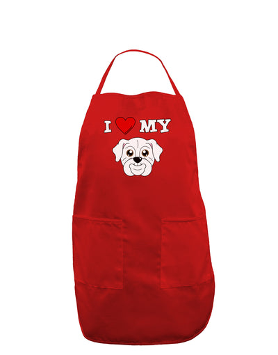 I Heart My - Cute Bulldog - White Dark Adult Apron by TooLoud-Bib Apron-TooLoud-Red-One-Size-Davson Sales