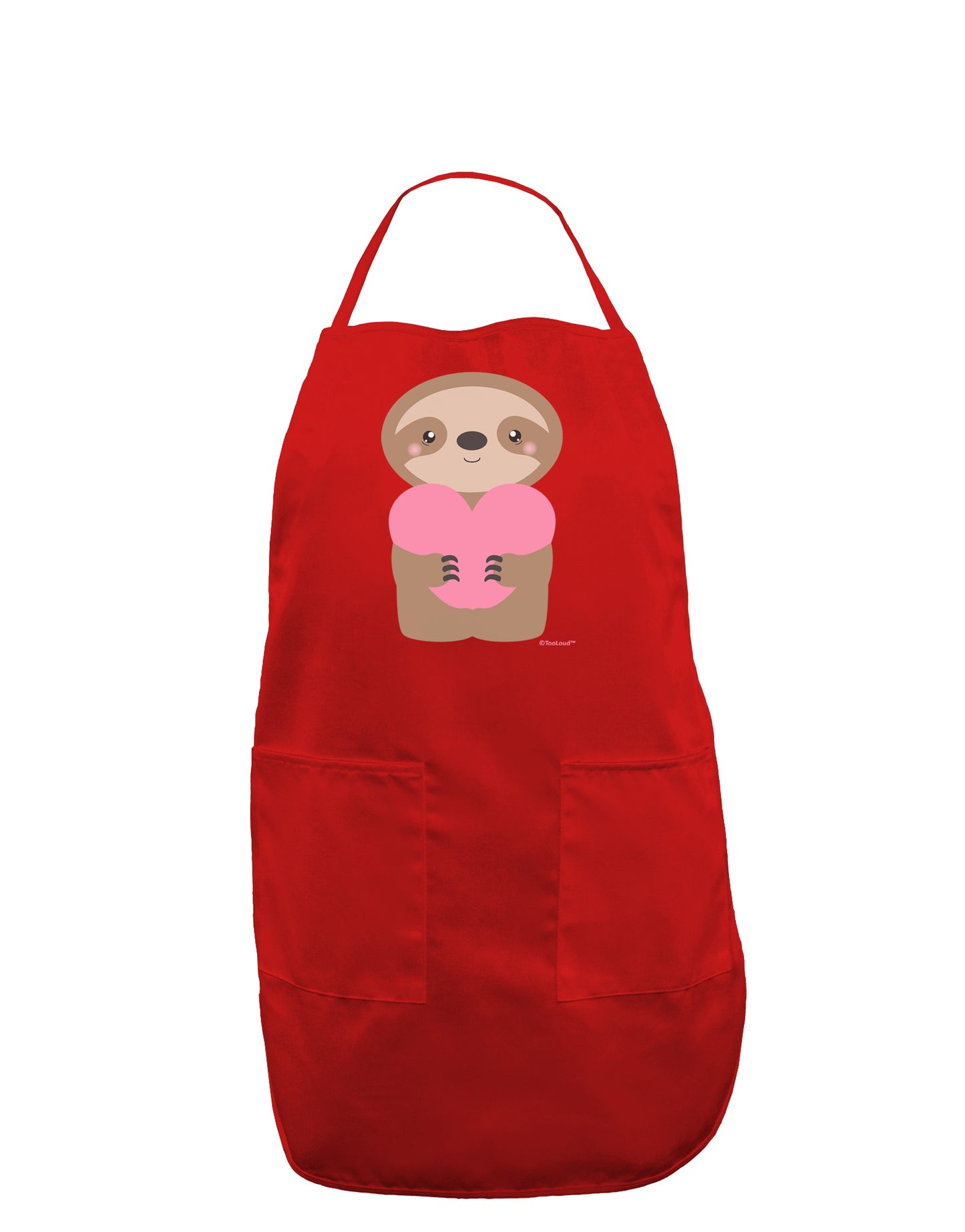 Cute Valentine Sloth Holding Heart Dark Adult Apron by TooLoud-Bib Apron-TooLoud-Red-One-Size-Davson Sales