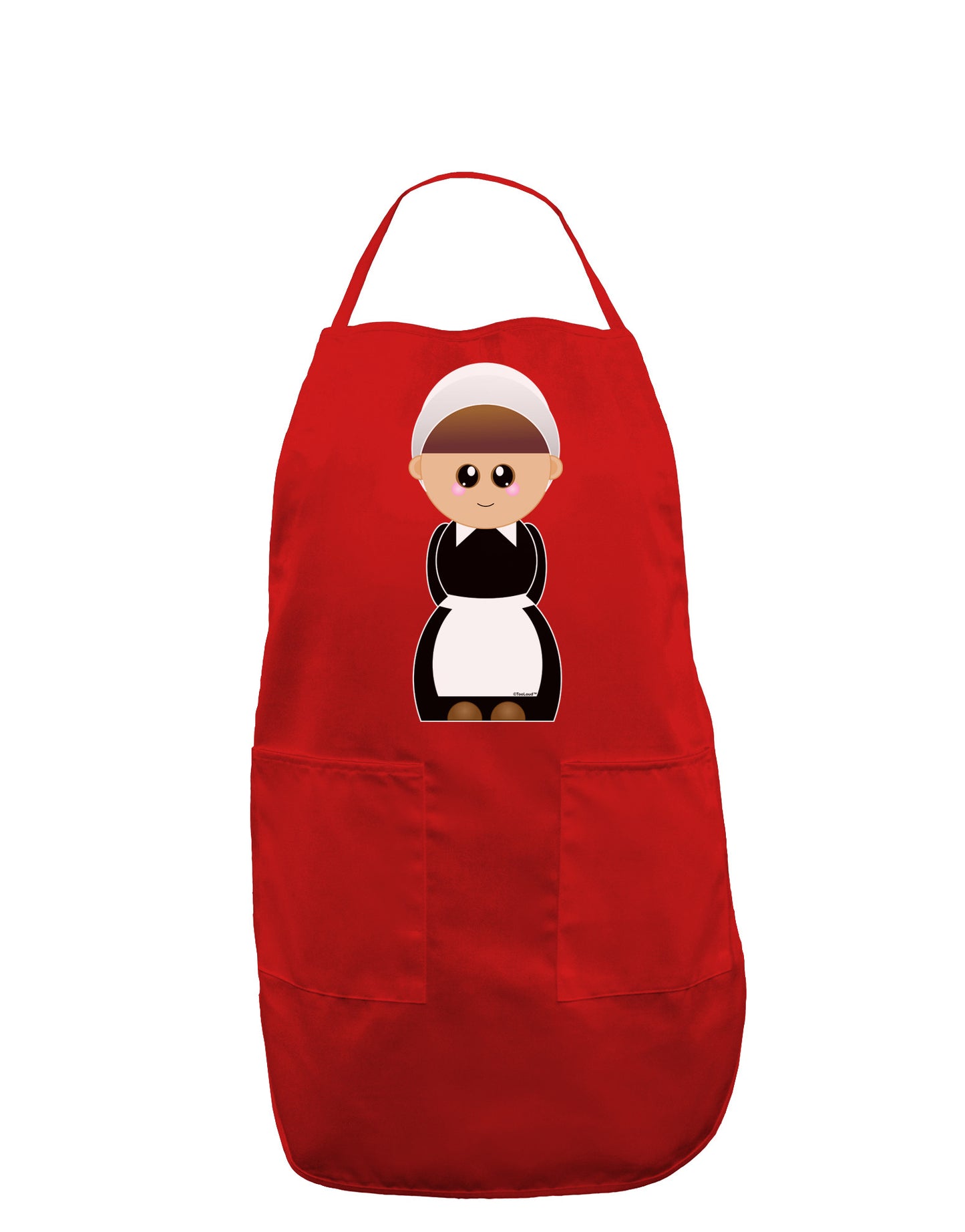 Cute Pilgrim Girl Thanksgiving Dark Adult Apron-Bib Apron-TooLoud-Red-One-Size-Davson Sales