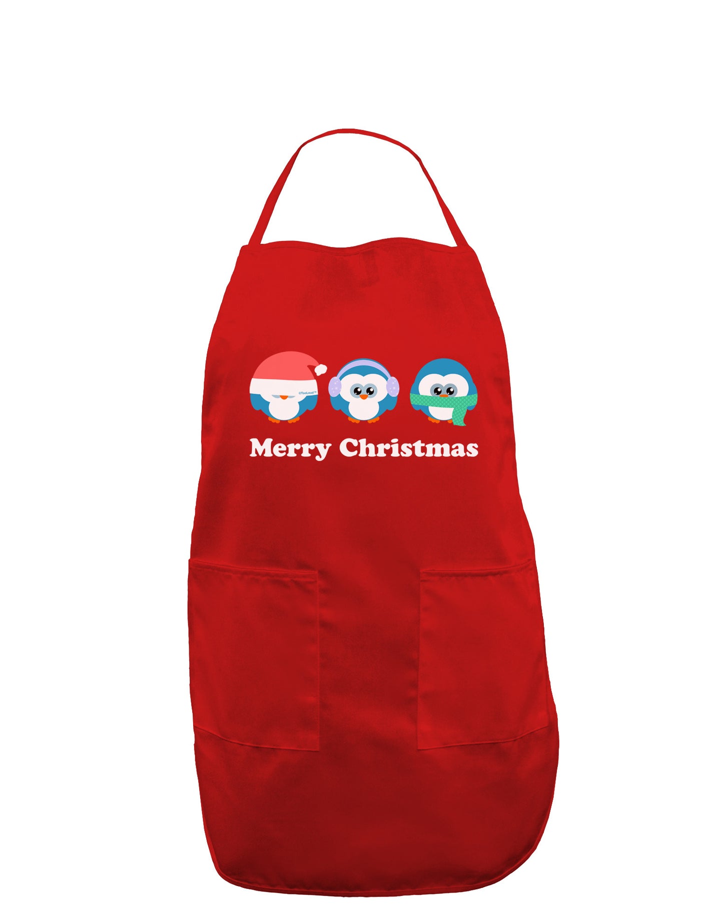 Merry Christmas Penguins See Hear Speak No Evil Dark Adult Apron-Bib Apron-TooLoud-Red-One-Size-Davson Sales