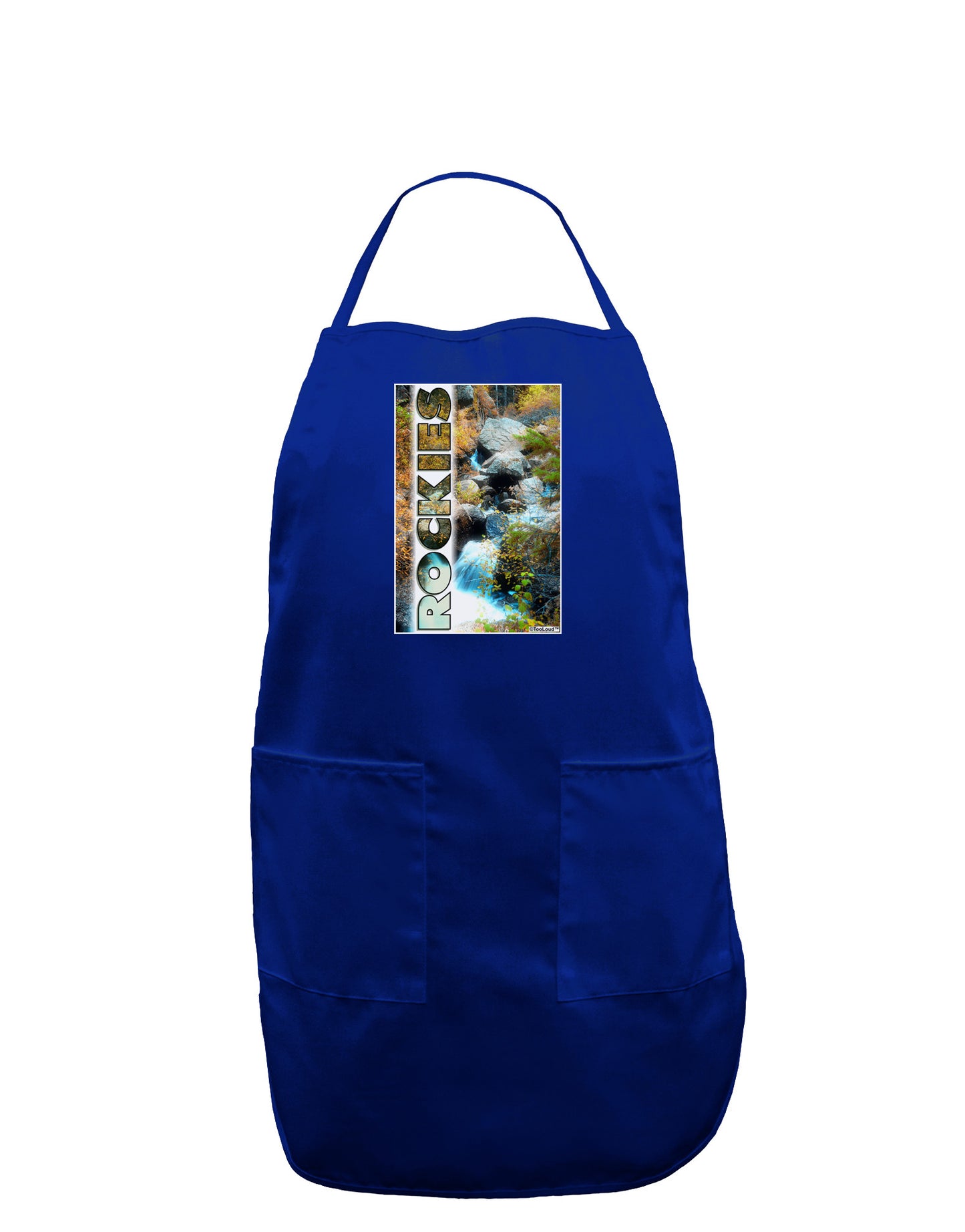 Rockies Waterfall with Text Dark Adult Apron-Bib Apron-TooLoud-Royal Blue-One-Size-Davson Sales