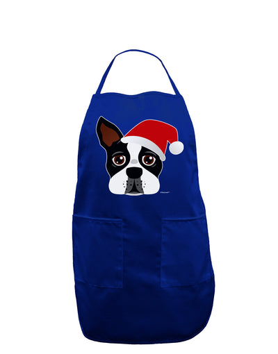 Cute Dog with Santa Hat - Christmas Dark Adult Apron-Bib Apron-TooLoud-Royal Blue-One-Size-Davson Sales