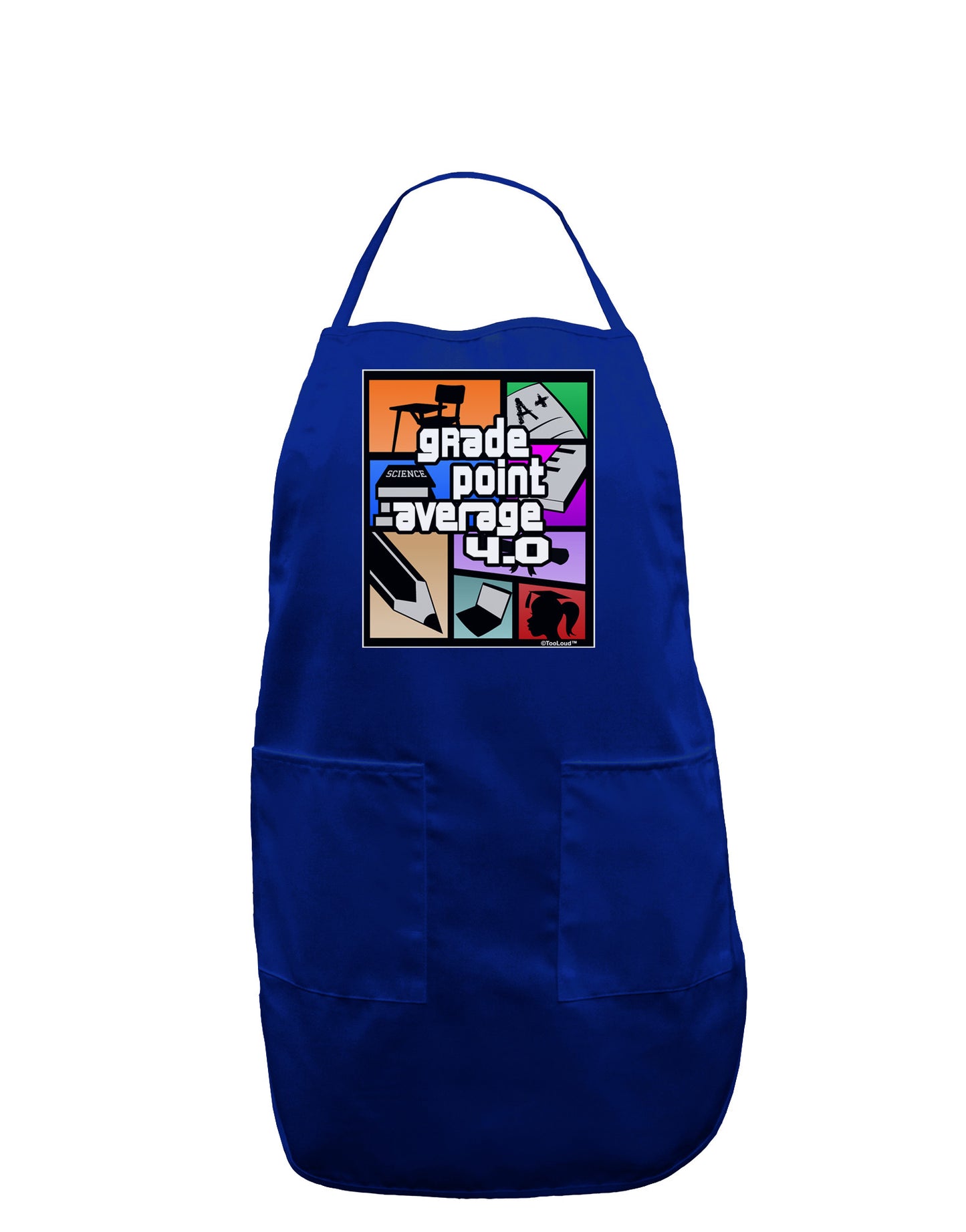 GPA 4 - Grade Point Average Dark Adult Apron-Bib Apron-TooLoud-Royal Blue-One-Size-Davson Sales