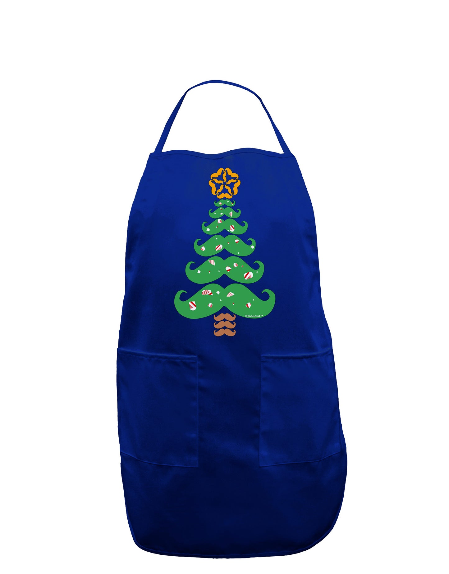 Mustache Christmas Tree Dark Adult Apron-Bib Apron-TooLoud-Royal Blue-One-Size-Davson Sales