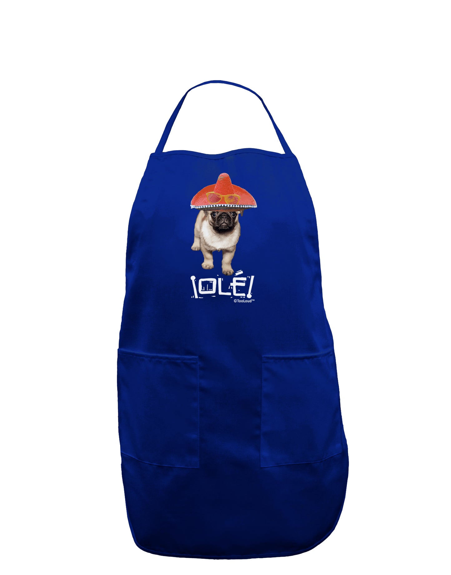 Pug Dog with Pink Sombrero - Ole Dark Adult Apron by TooLoud-Bib Apron-TooLoud-Royal Blue-One-Size-Davson Sales