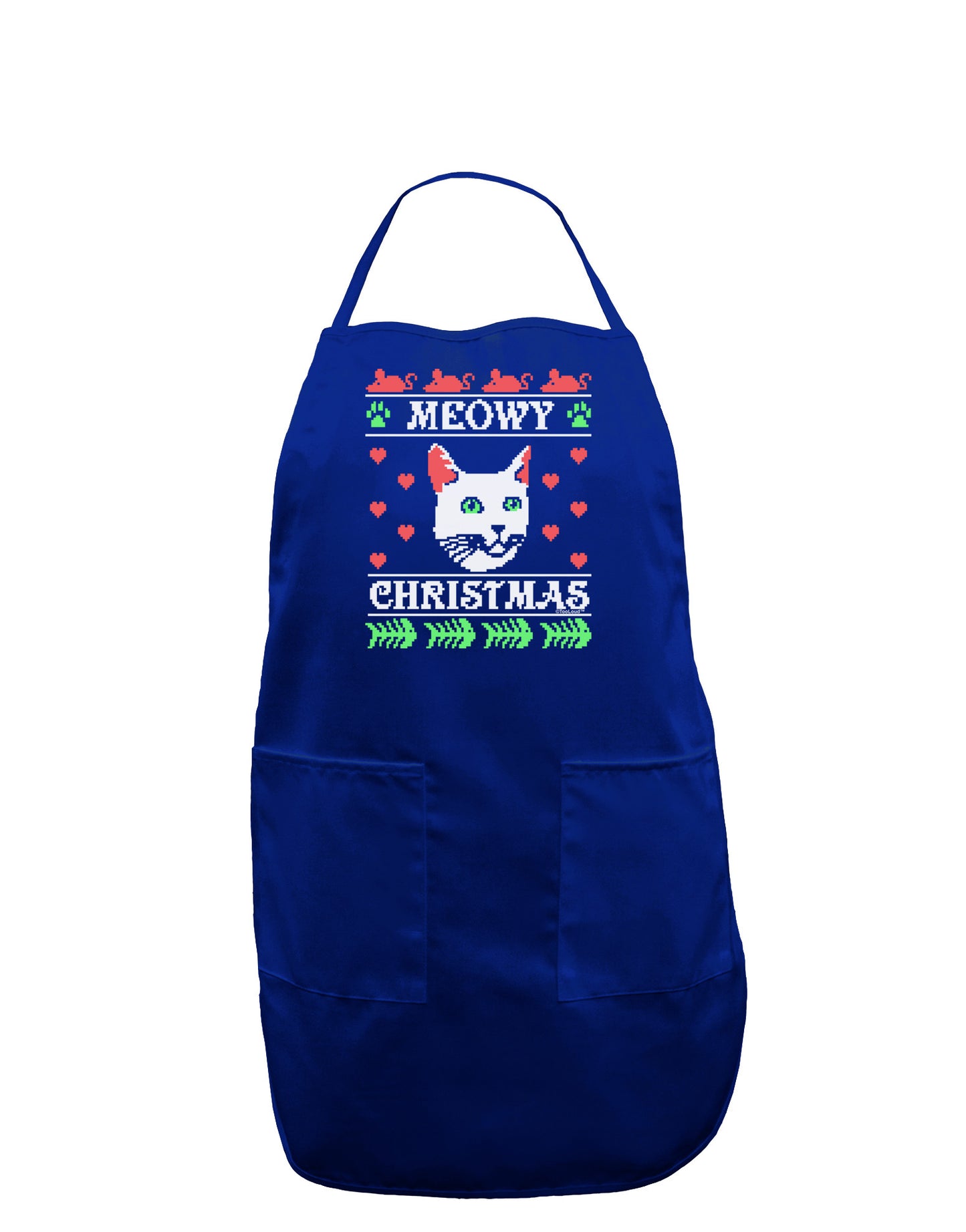 Meowy Christmas Cat Knit Look Dark Adult Apron by-Bib Apron-TooLoud-Royal Blue-One-Size-Davson Sales