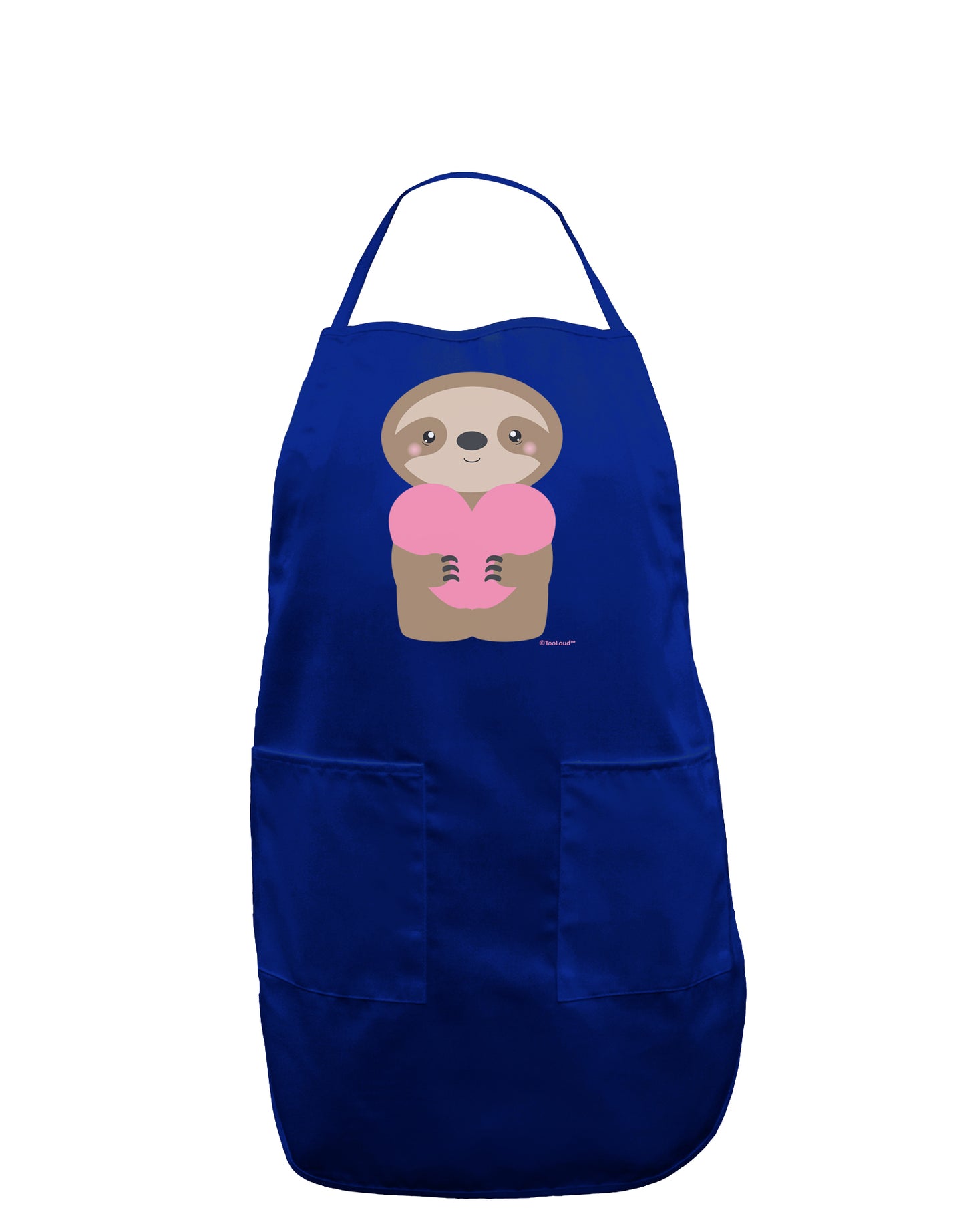 Cute Valentine Sloth Holding Heart Dark Adult Apron by TooLoud-Bib Apron-TooLoud-Royal Blue-One-Size-Davson Sales