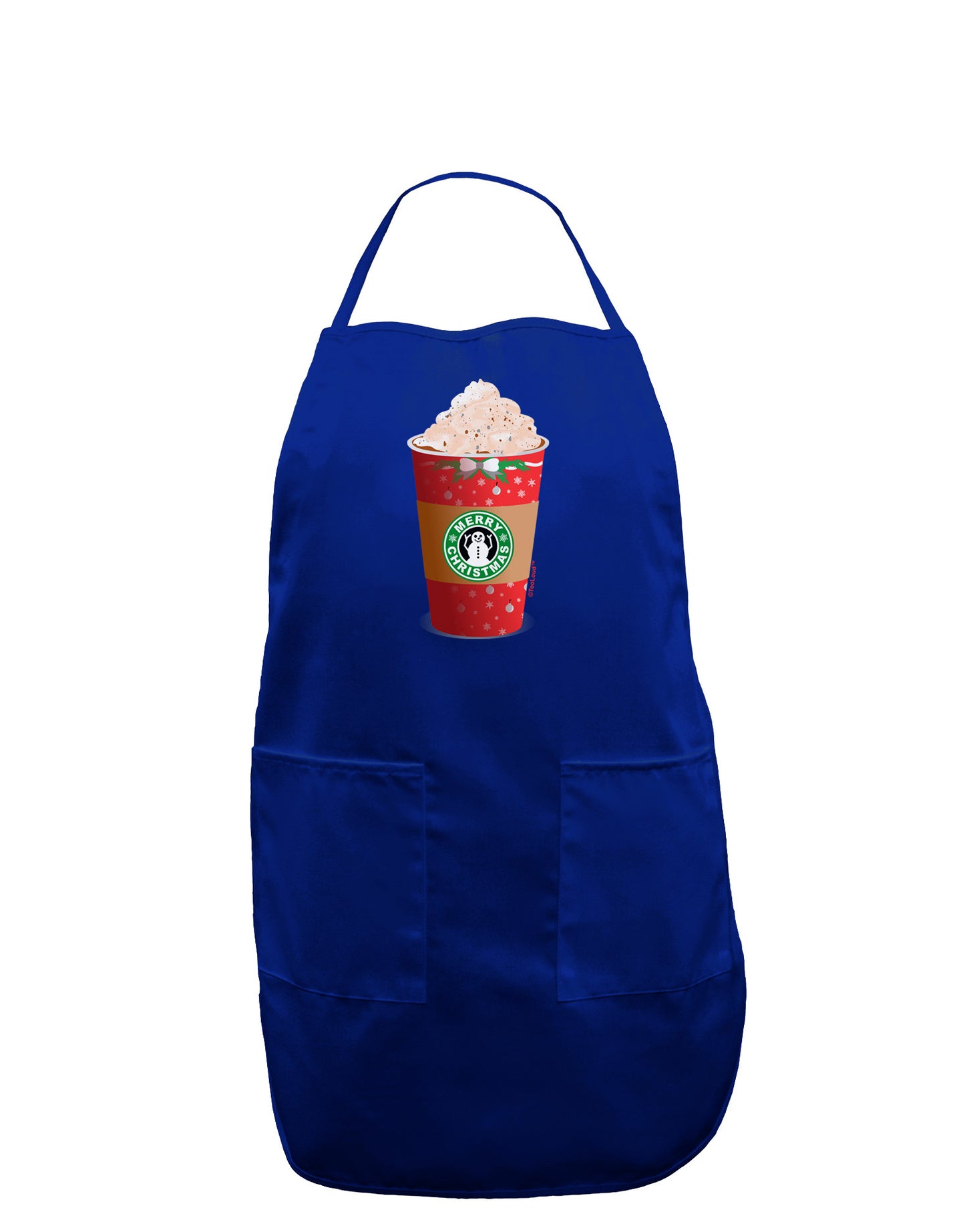 Merry Christmas Latte Cup Dark Adult Apron-Bib Apron-TooLoud-Royal Blue-One-Size-Davson Sales