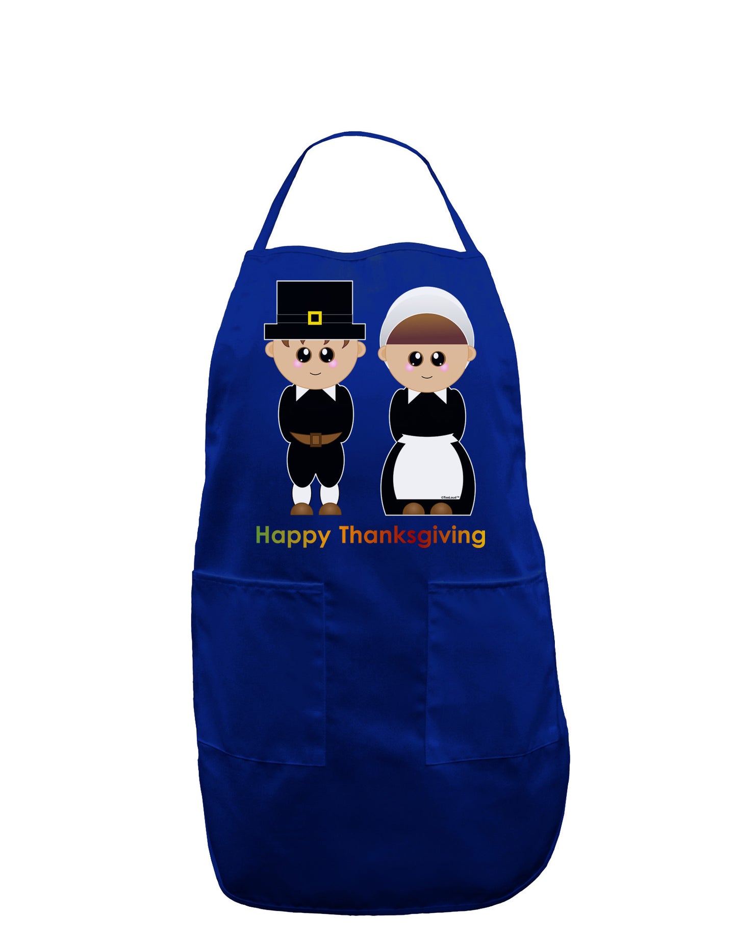 Cute Pilgrim Couple Happy Thanksgiving Dark Adult Apron-Bib Apron-TooLoud-Royal Blue-One-Size-Davson Sales