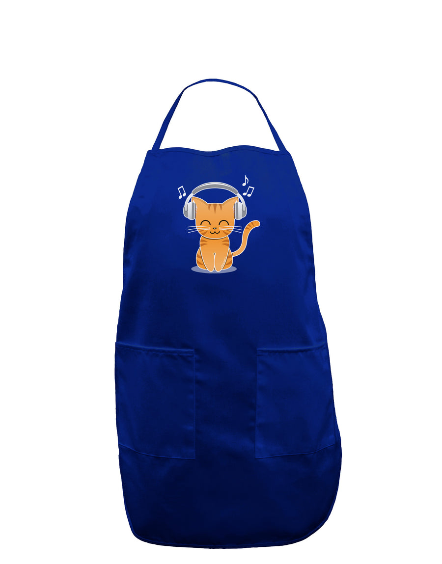 Cute Kitty With Headphones Dark Adult Apron-Bib Apron-TooLoud-Black-One-Size-Davson Sales